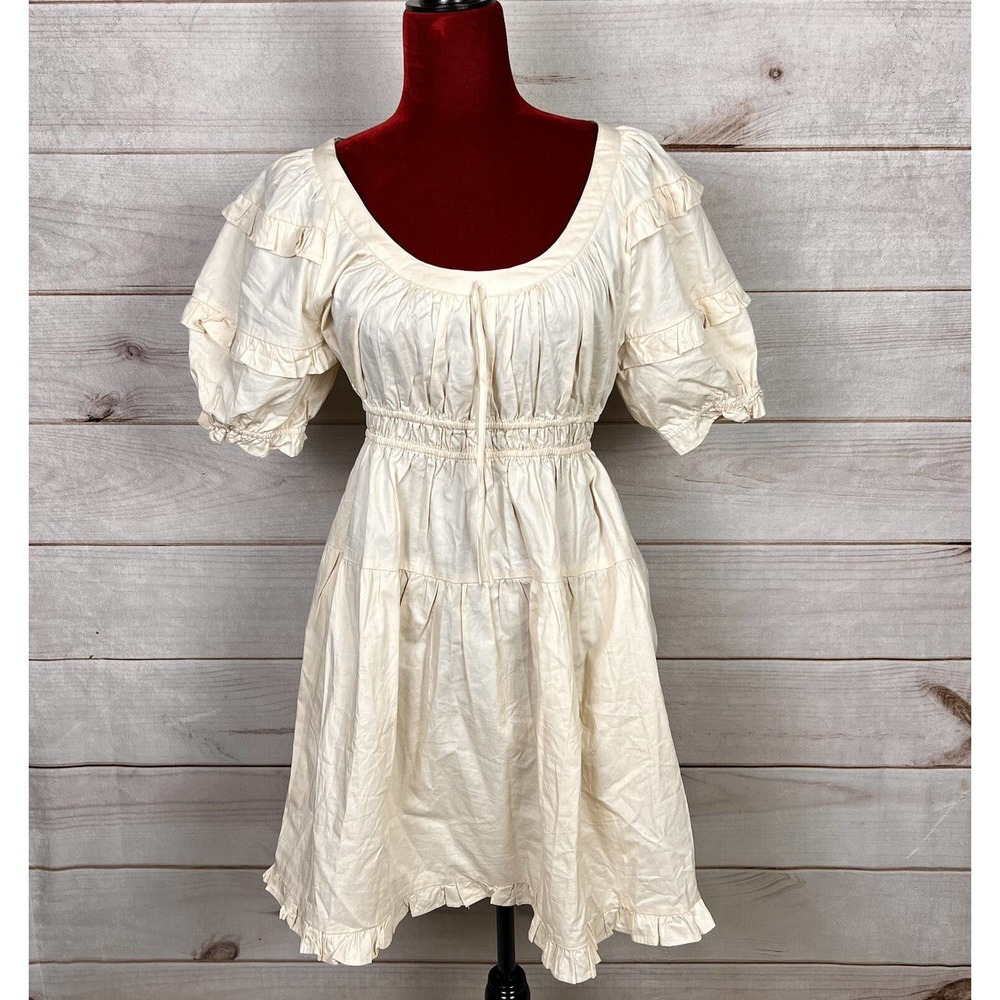 EN SAISON Sveta Shirred Poplin Mini Dress Ruffle Puff Sleeve